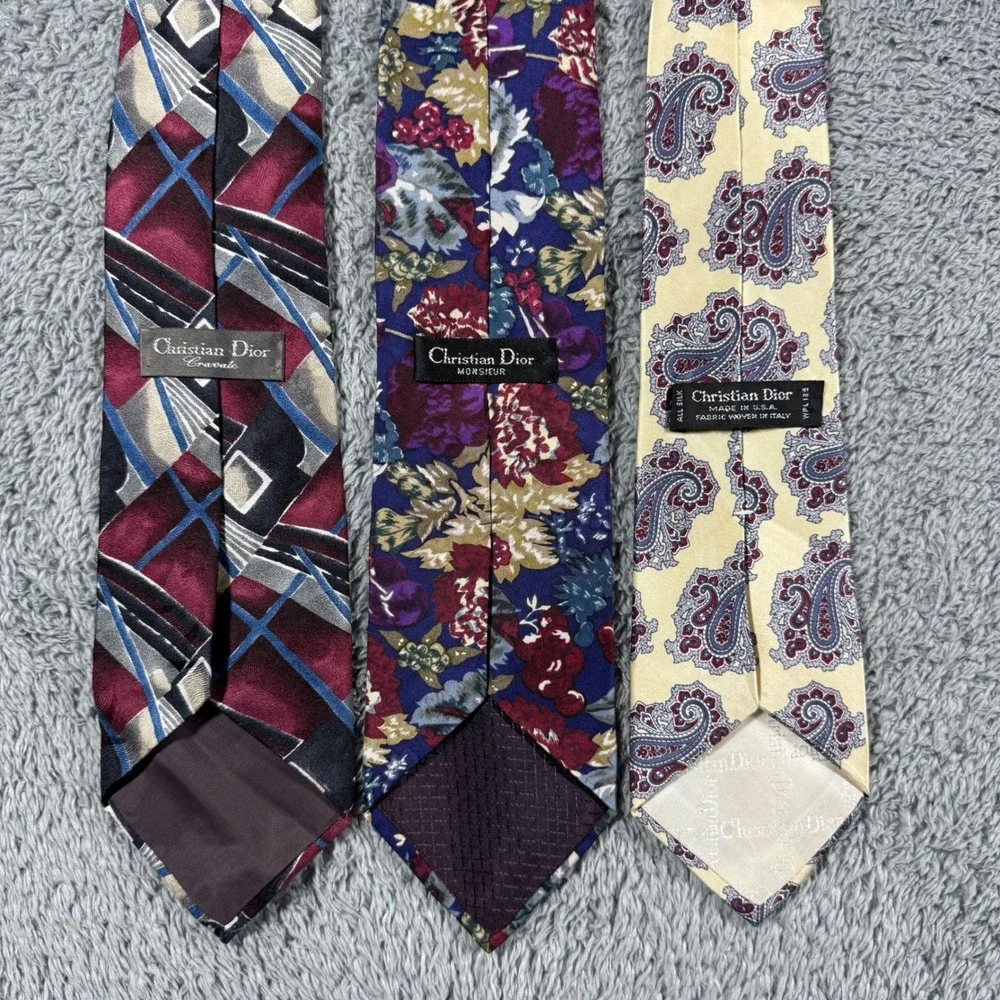 VTG Lot of 3 Christian Dior Silk Tie Mens Multicolored Geometric‎ Floral Paisley